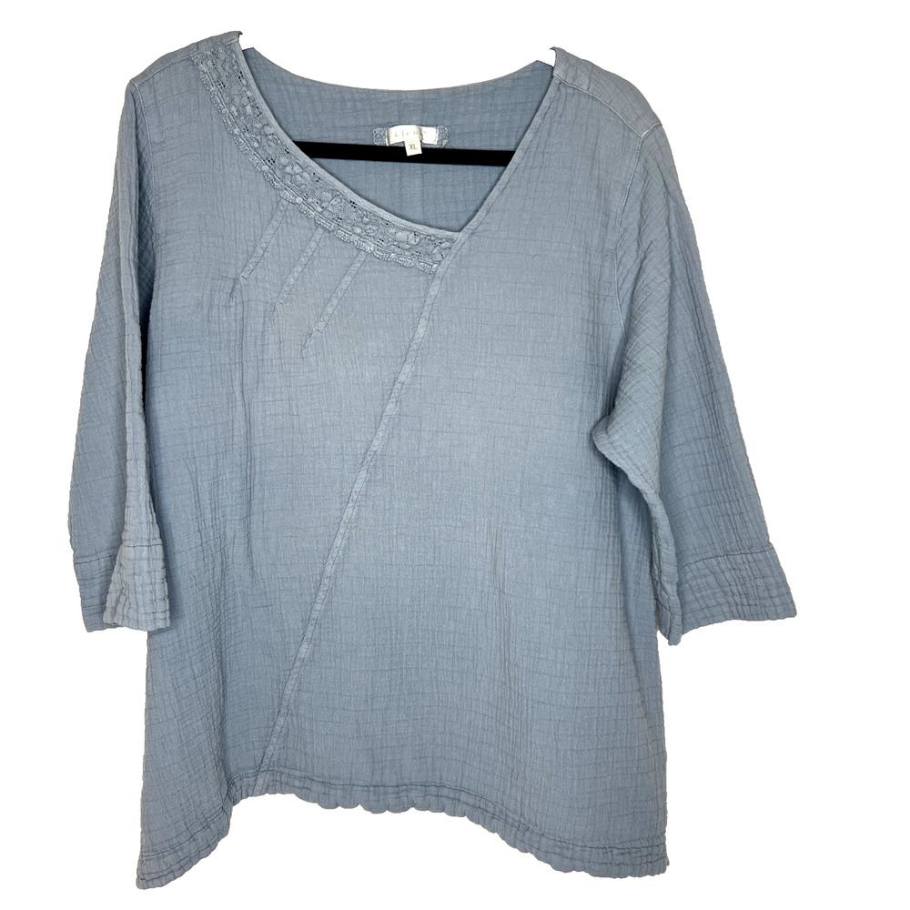 Women's Light Blue Cotton Blend Tunic Blouse
